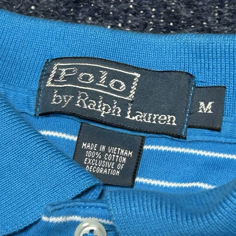 Y2K Polo Ralph Lauren Polo Shirt Mens M Blue Stripe Pony Cotton Golf Preppy